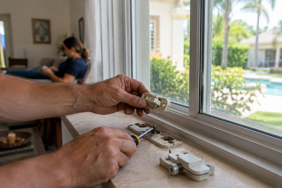 Faulty window lock and hardware needing repair