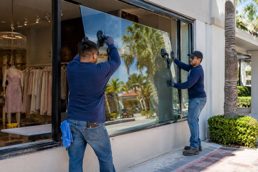 Storefront glass window repair in Hollywood, FL